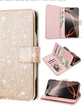 Glitter Wallet Phone Case - Rose Gold